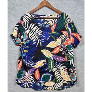 C&C California Size‎ 1X Shirt Tropical Leaf Print 100% Linen Blouse Top Plus